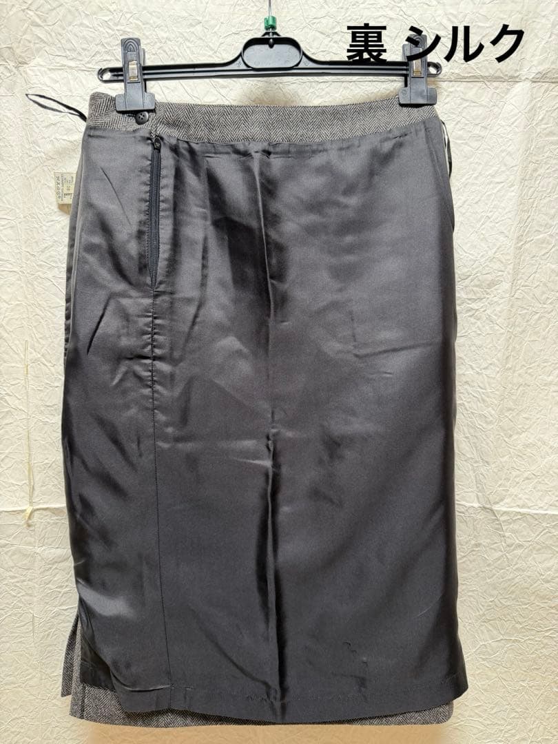 エルメス HERMES チャコールグレー ヘリンボーン タイトスカート38サイズ