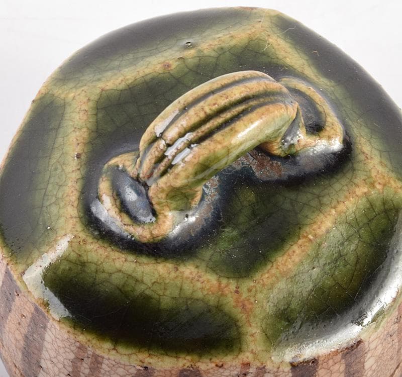 茶道具　織部焼　はじき織部　香合　極め箱　M　R4917