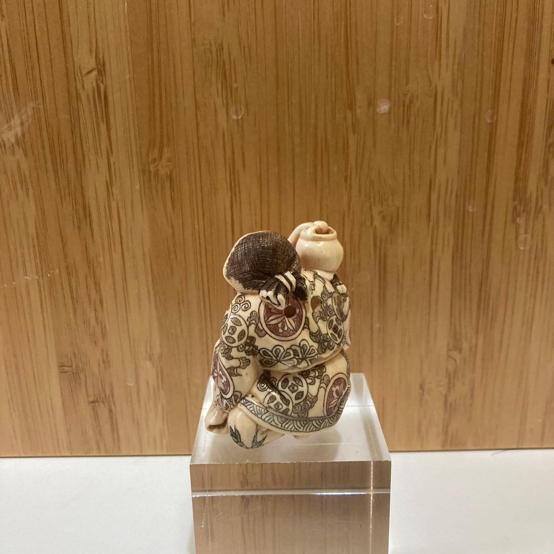 骨董 骨董品 根付け 根付 マンモス 置物 在銘 山口提げ物 彫刻