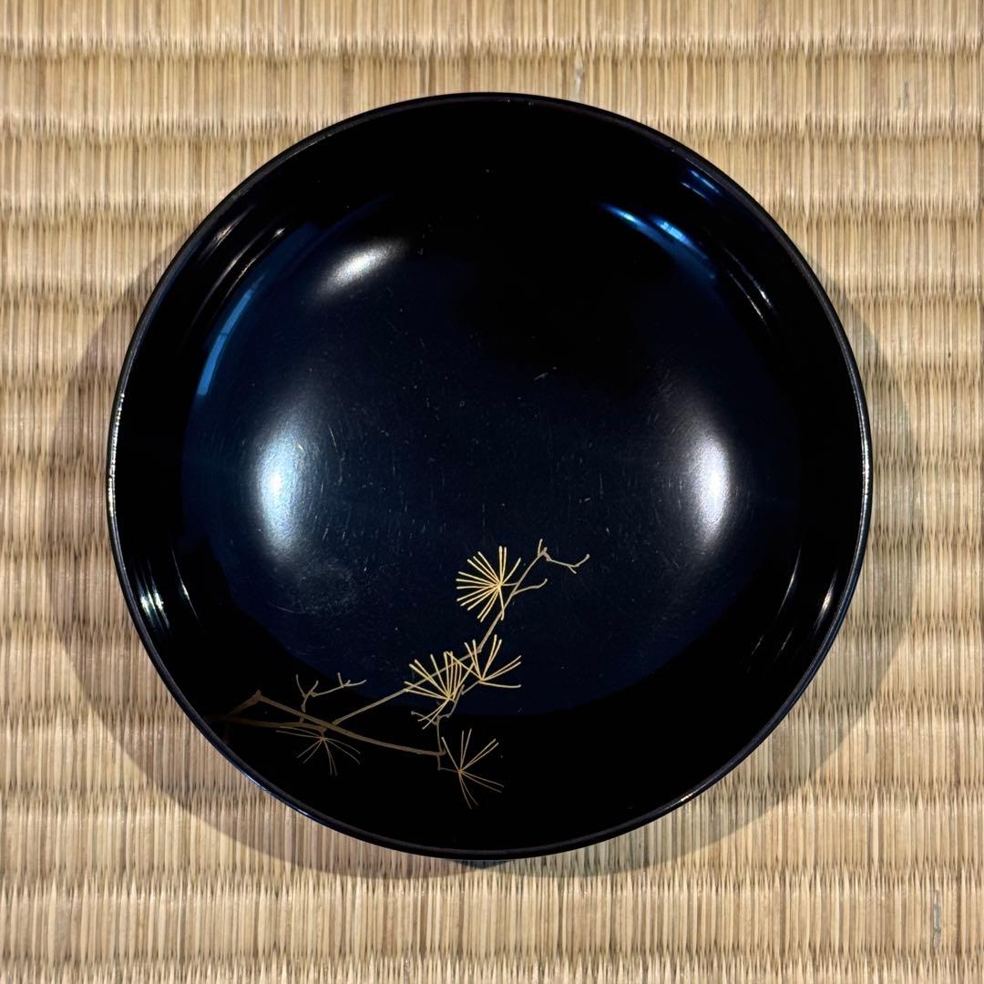 はなさん　輪島塗 松鶴図金蒔絵 黒漆 吸物椀 3客