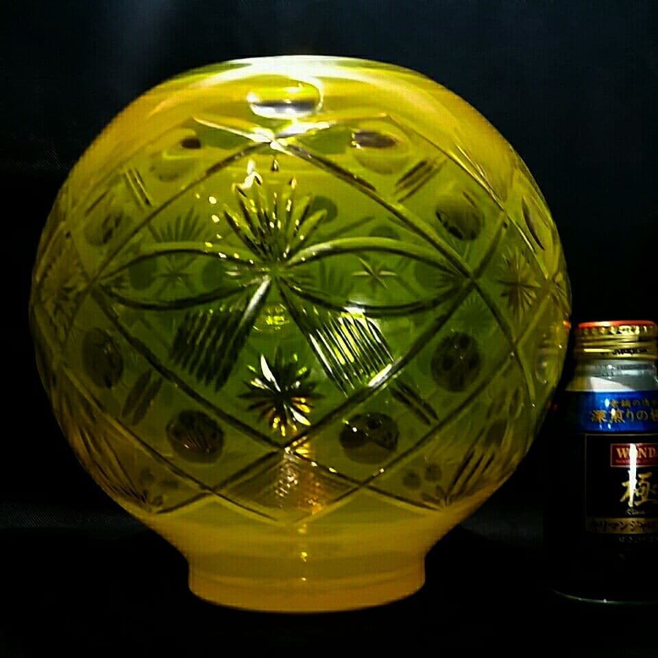 【切り子】★色被せ 黄色 切子 花瓶 花器 フラワーベース カットイエロー