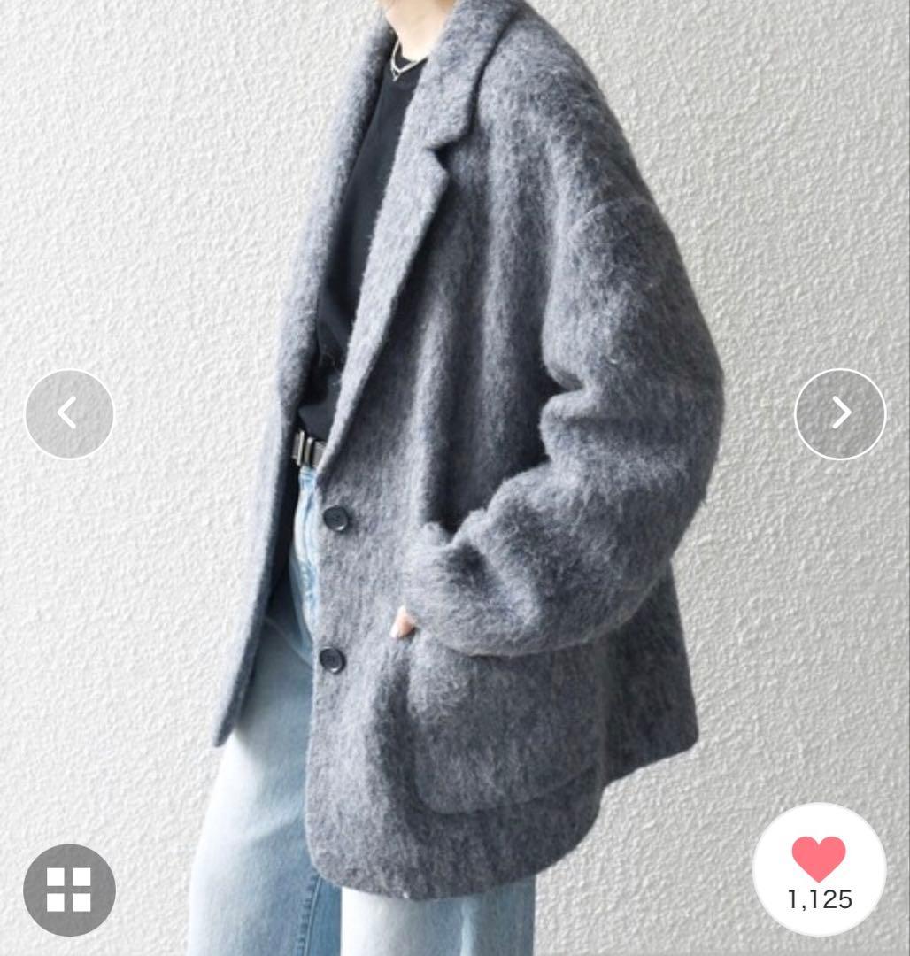 【美品】SHIPS any ウール ミックス シャギー シングル コート グレー