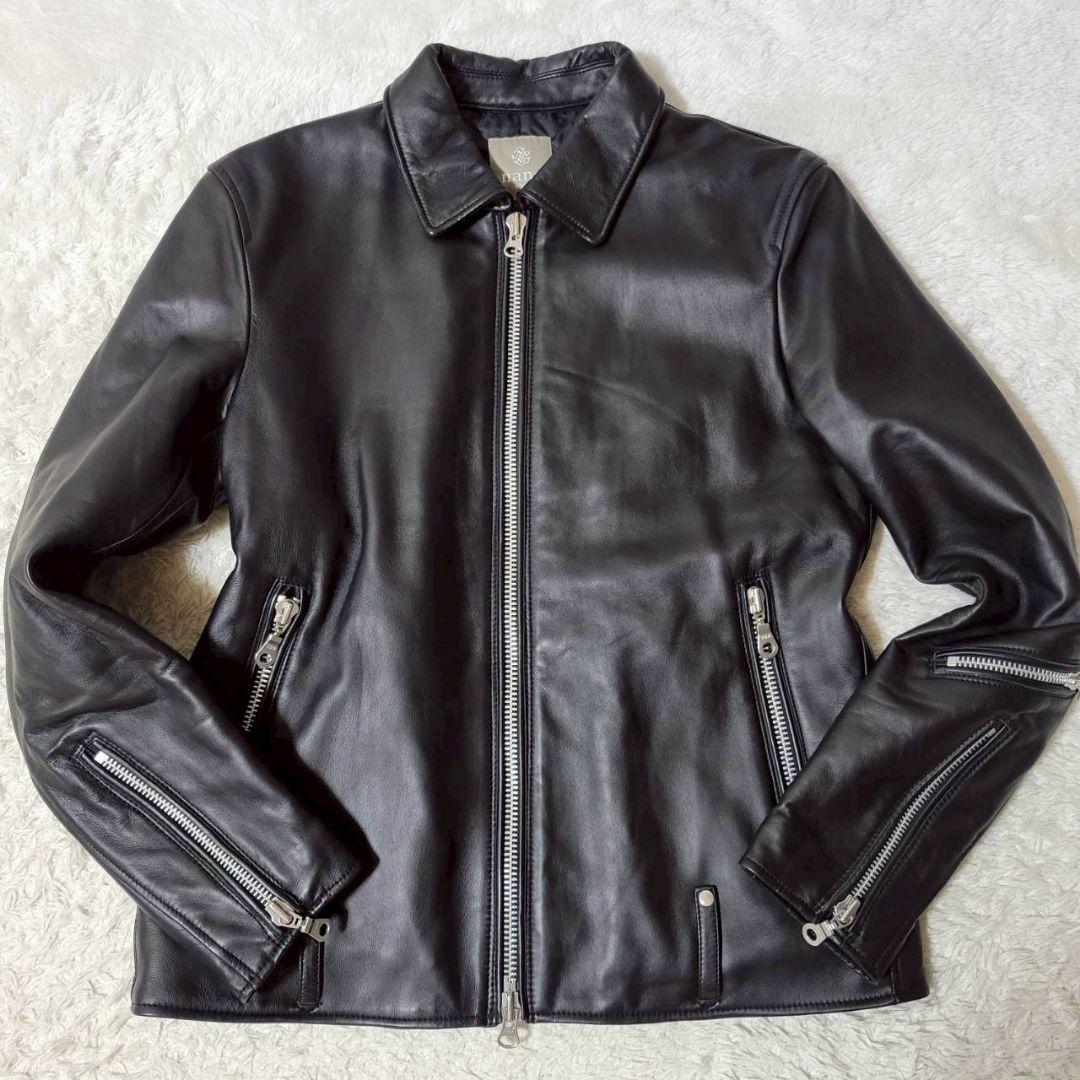 美品✨　ナノユニバース 羊革 ライダースジャケット 黒 中綿 キルティング XL