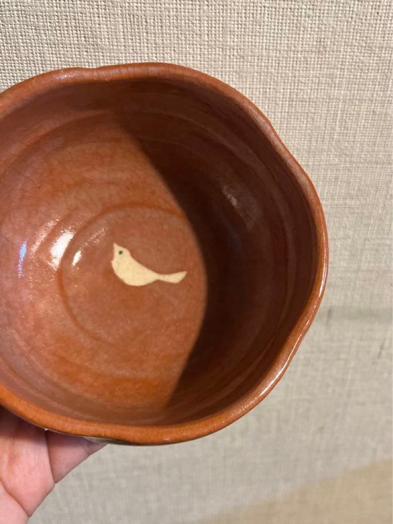 裏千家の茶器　陶器　ピンク　小鳥さん柄