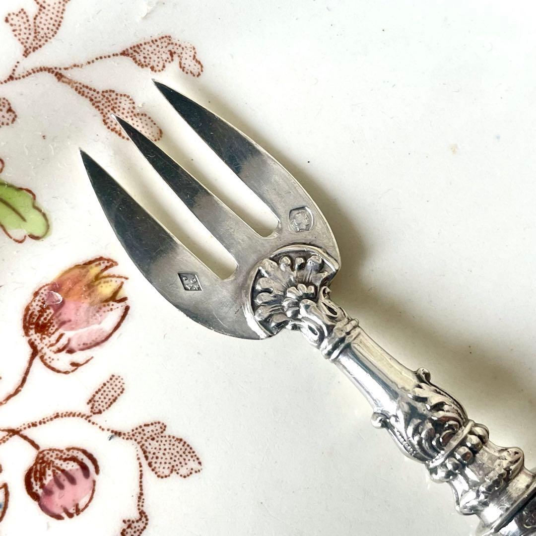 アンティーク　純銀製オイスターフォーク2本&ナイフレストピュイフォルカ3点セット