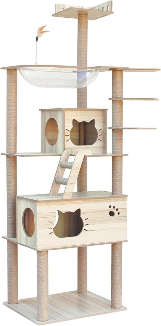キャットタワー 木製 宇宙船 スリム 猫タワー 大型猫用 高さ187cm
