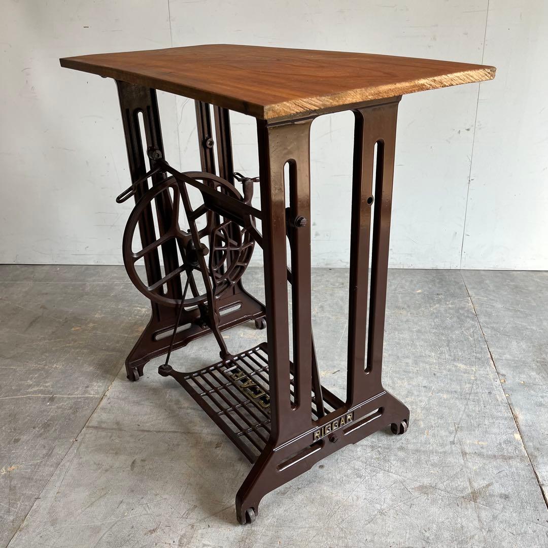 アンティーク ミシン脚 リメイク テーブル 欅 古材 一枚板 レトロ z590