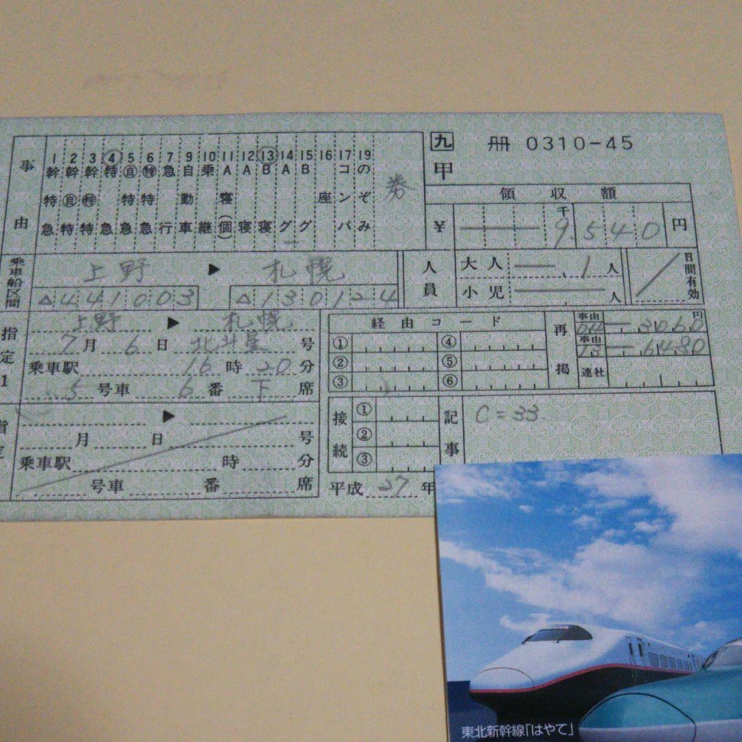 使用済み切符 北斗星 上野→札幌 Ｂ寝台下段