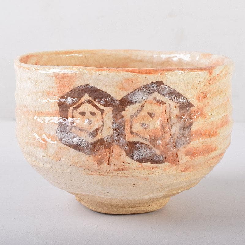 北大路魯山人作　絵志野　茶碗　仕覆付　共布　黒田陶々庵極め箱　M　R8639