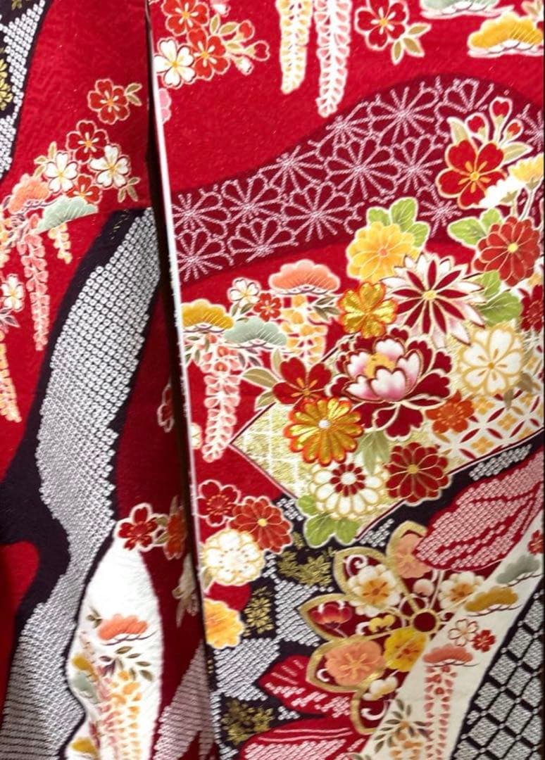 赤 吉祥文様 華 振袖 身丈161