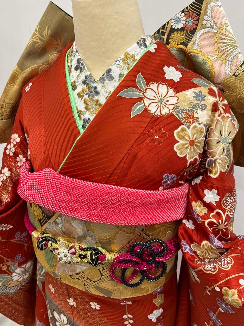 振り袖　フルセット　長襦袢　成人式　金彩加工　刺繍　全通袋帯　重ね襟付き656