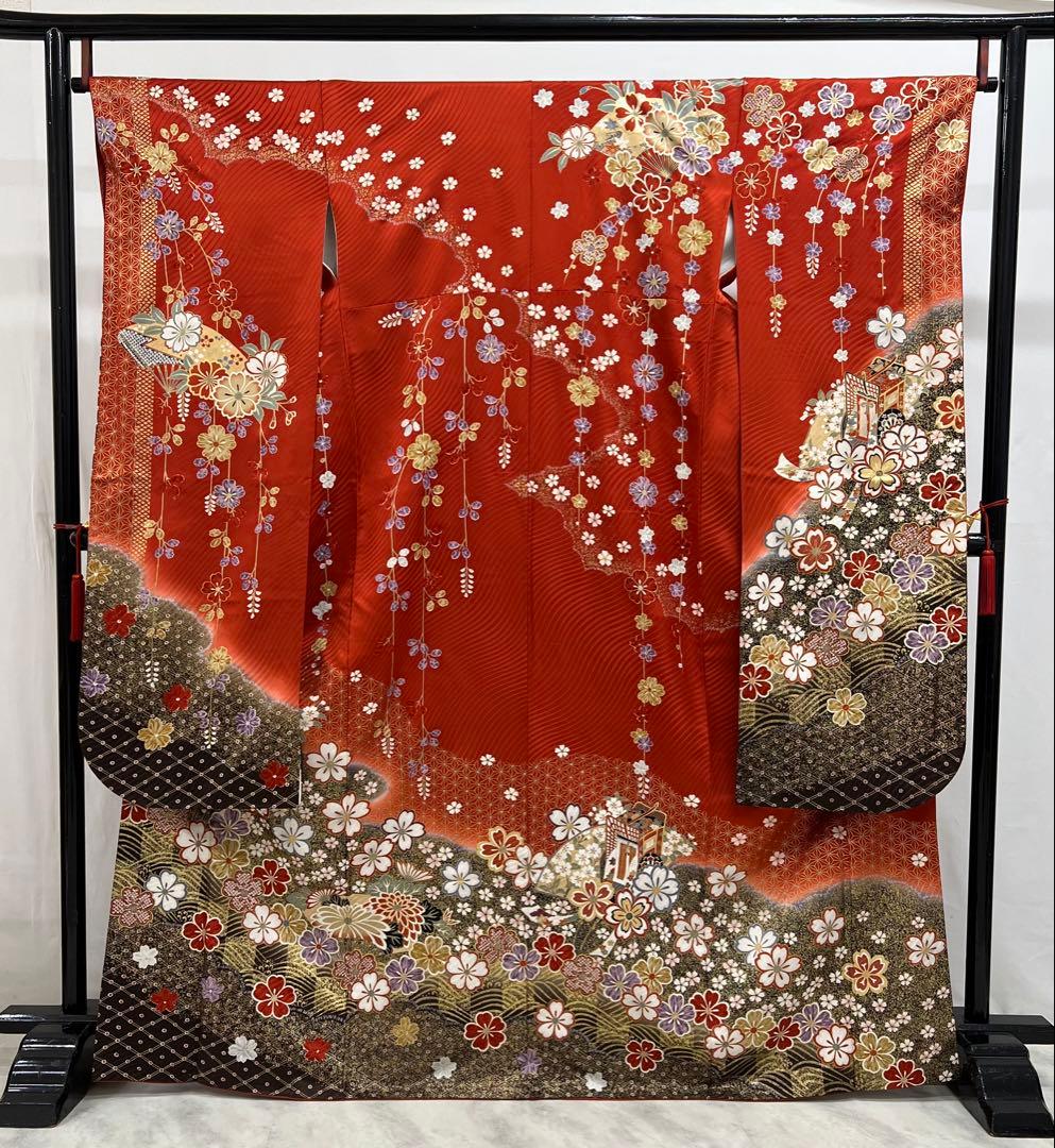 振り袖　フルセット　長襦袢　成人式　金彩加工　刺繍　全通袋帯　重ね襟付き656