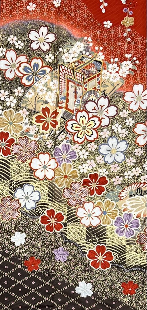 振り袖　フルセット　長襦袢　成人式　金彩加工　刺繍　全通袋帯　重ね襟付き656