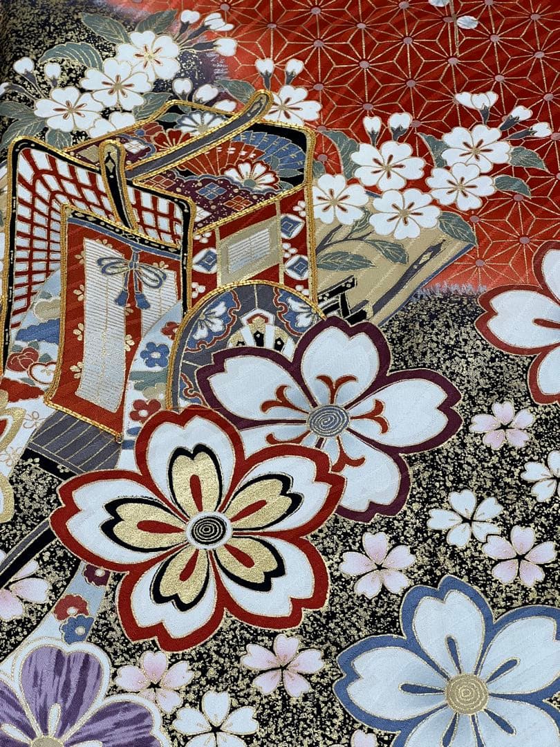 振り袖　フルセット　長襦袢　成人式　金彩加工　刺繍　全通袋帯　重ね襟付き656