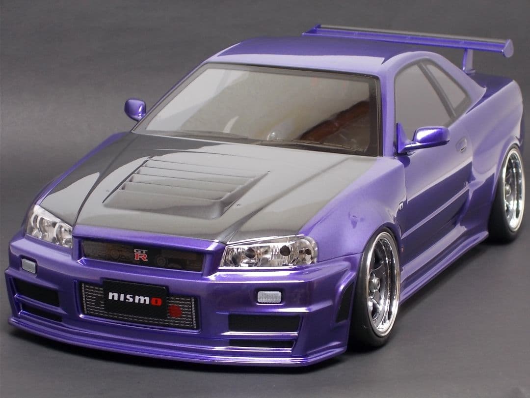 タミヤ R34 GT-R 塗装済完成ボディ　メタリックパープル／ガンメタル