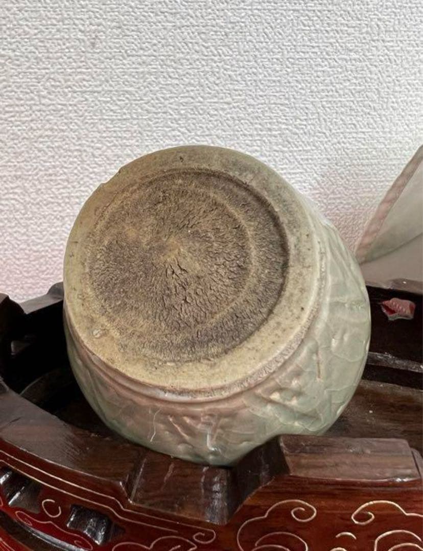 宋代古美術　時代物　龍泉窯青瓷花瓶 小缶