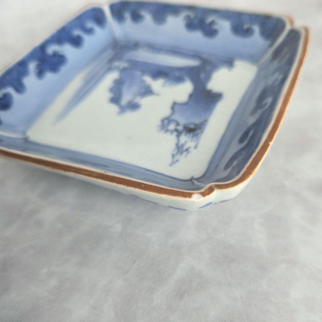 古伊万里　染付　小皿　江戸時代　骨董　金直し　金継ぎ　アンティーク　花唐草