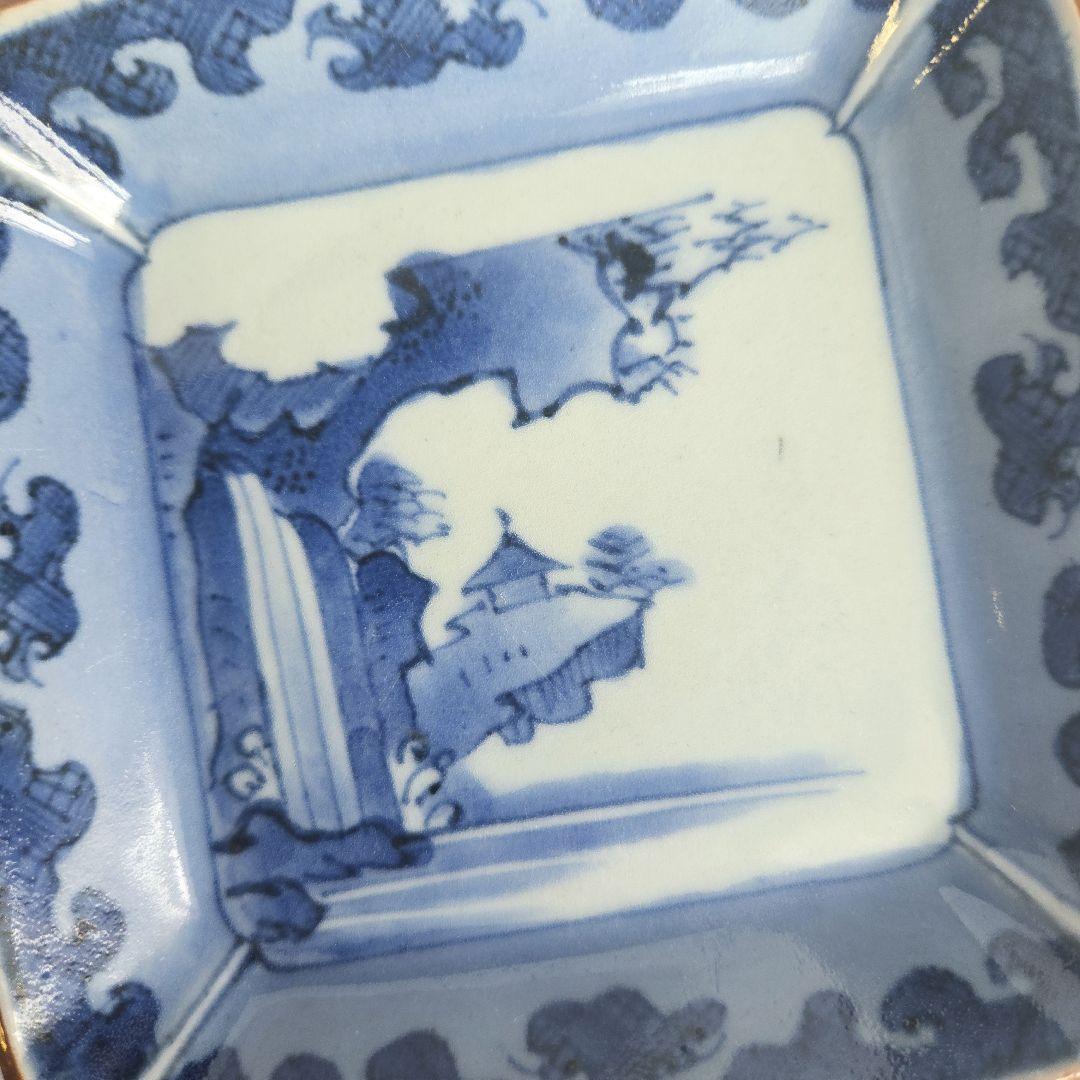 古伊万里　染付　小皿　江戸時代　骨董　金直し　金継ぎ　アンティーク　花唐草