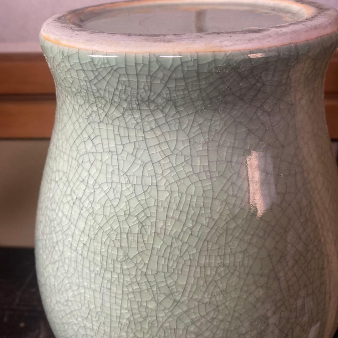 中国　古玩　青磁花瓶　【桐箱付】36cm18cm