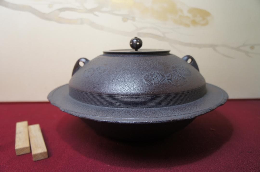 ☆美品 在銘 大型平蜘蛛釜 透木釜 　透木送料込み