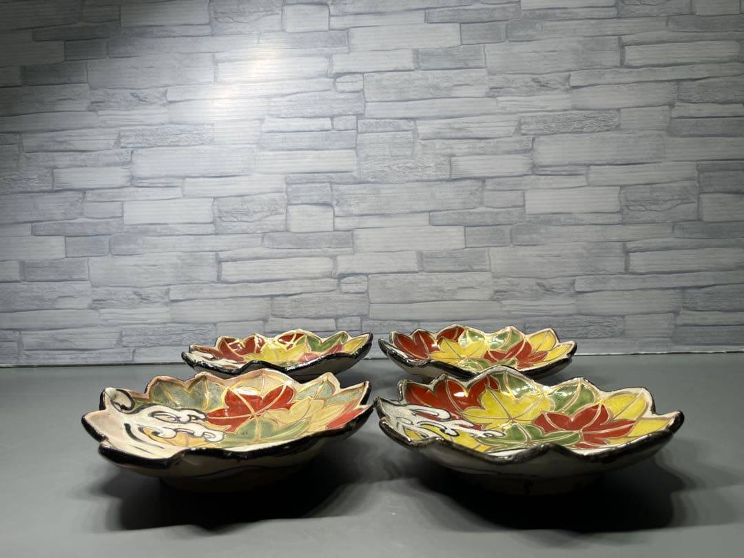 時代　京焼　乾山銘(乾山写し) 変形皿　四枚　茶懐石