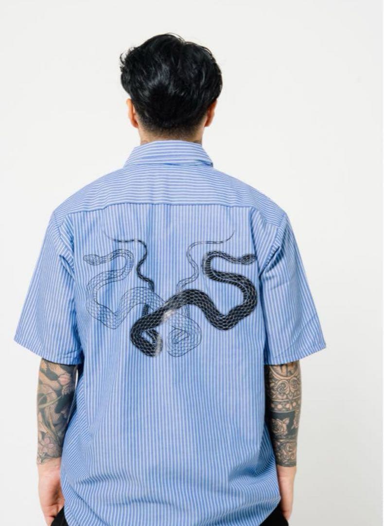 【早い者勝ち】knosis ストライプ ワークシャツ 青 XL 新品未使用