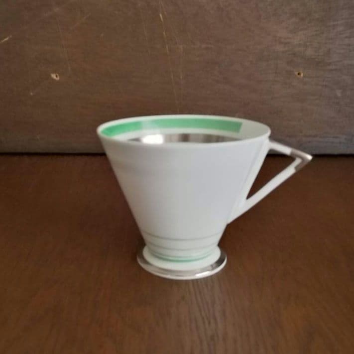 逸品　 シェリー　カッブ＆ソーサー　アールデコ　銀彩幾何学模様アンティーク