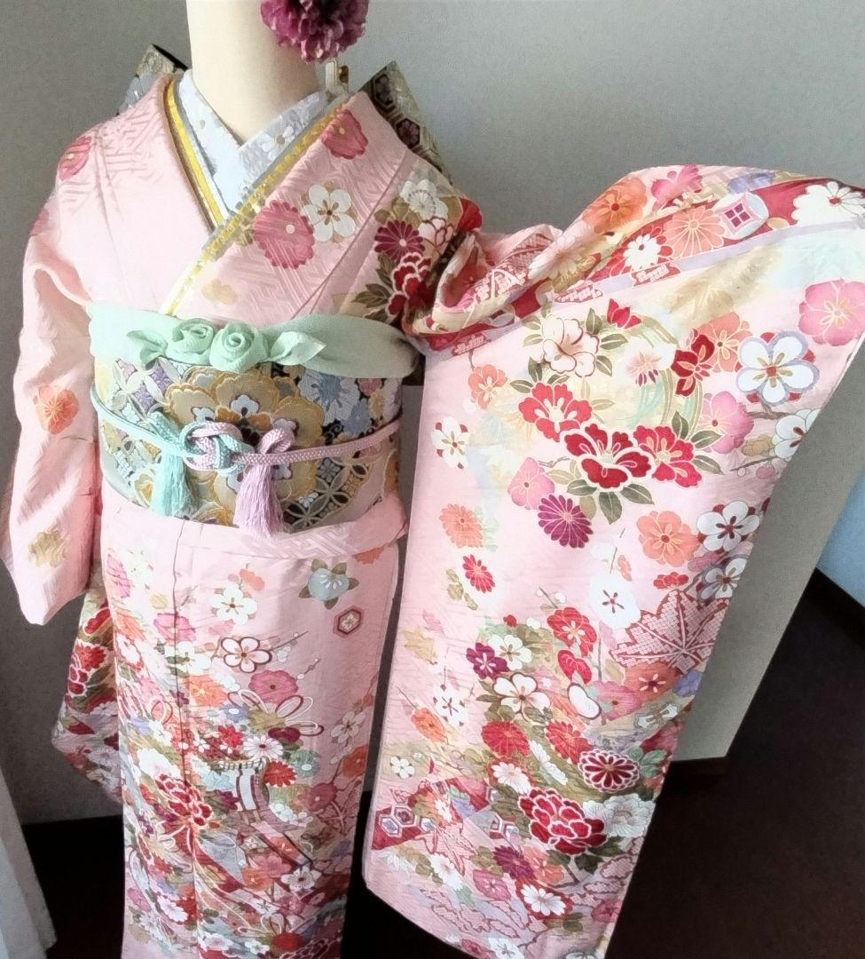 k様　441.花の妖精　振袖7点セット　正絹　フルセット　成人式　可愛いピンク