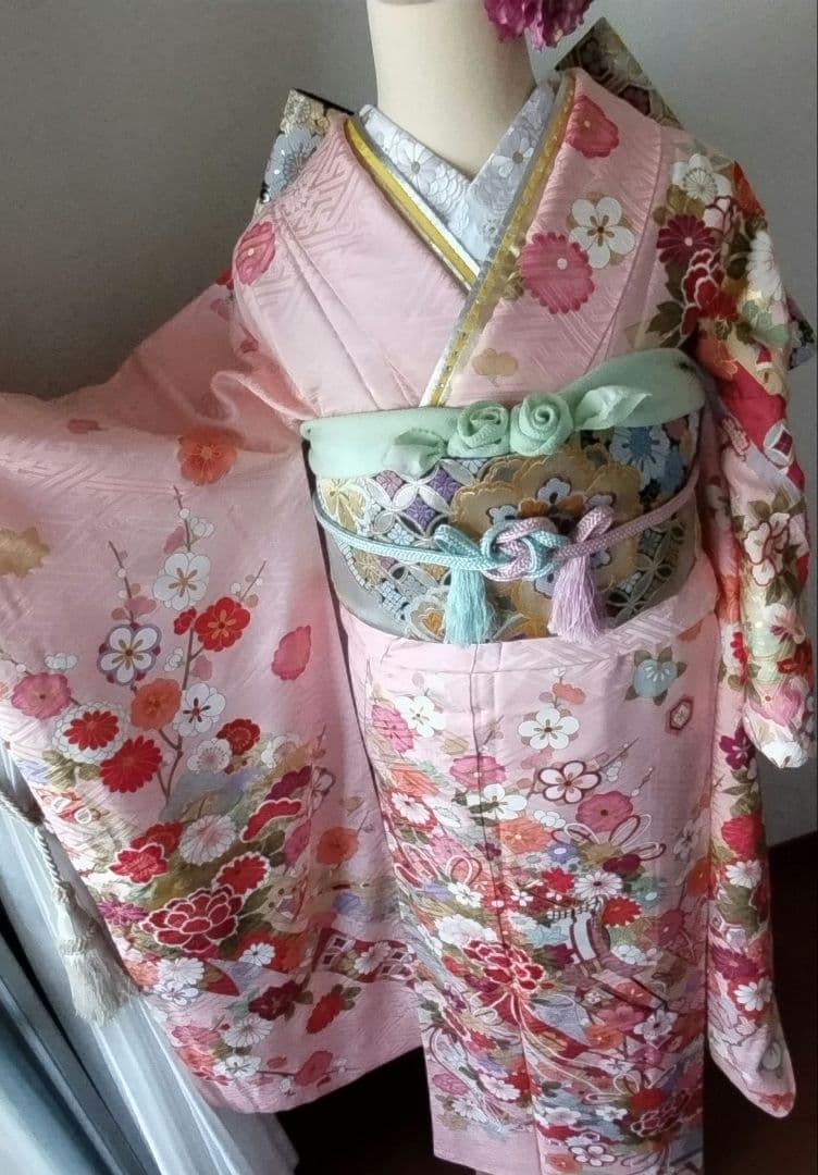 k様　441.花の妖精　振袖7点セット　正絹　フルセット　成人式　可愛いピンク