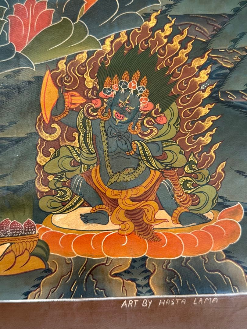 グリーンターラ　観音　西蔵 タンカ　絹本　肉筆　仏画　仏教美術 チベット 原画