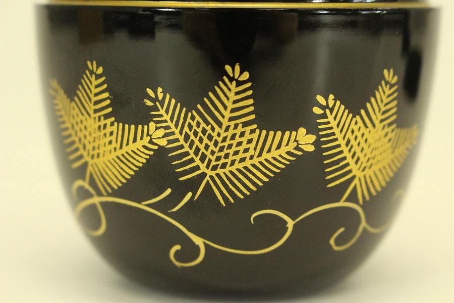 茶道具 シダ蒔絵 棗 お稽古 美品(A950)