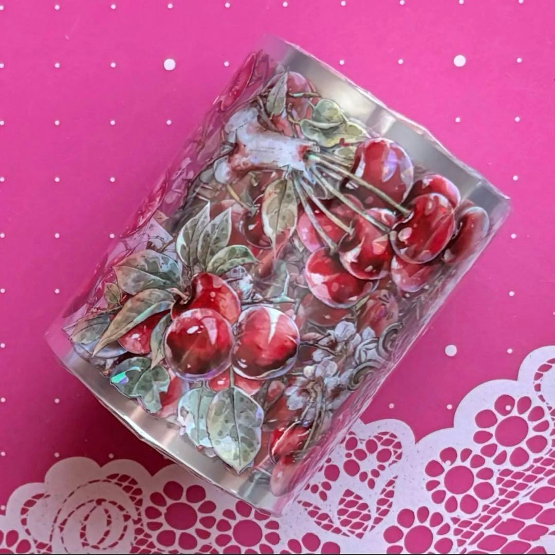 贝壳光 复古樱桃 6cm×10m 海外マステ さくらんぼ 骸骨 ダーク系