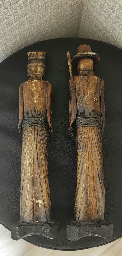 アンティーク　天然角製　人物像 セット　彫刻 置物