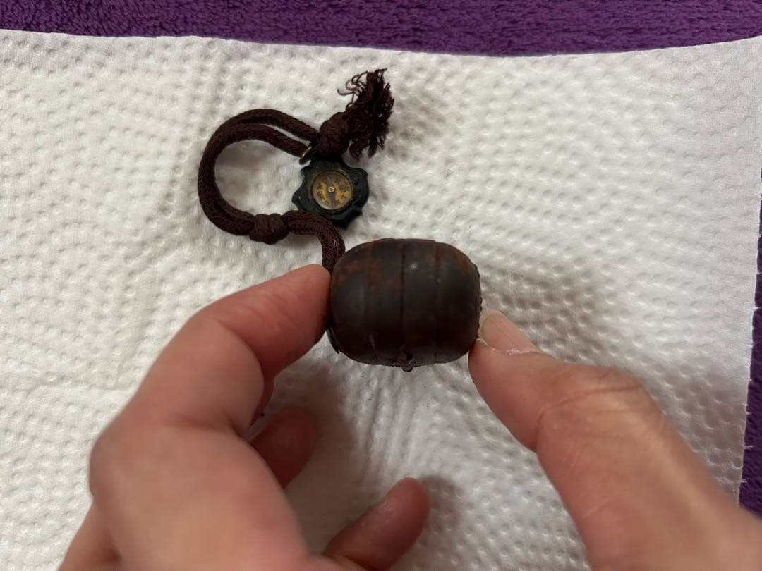 携帯用発火具 江戸時代 火縄銃 根付 方位磁針付き アンティーク 骨董