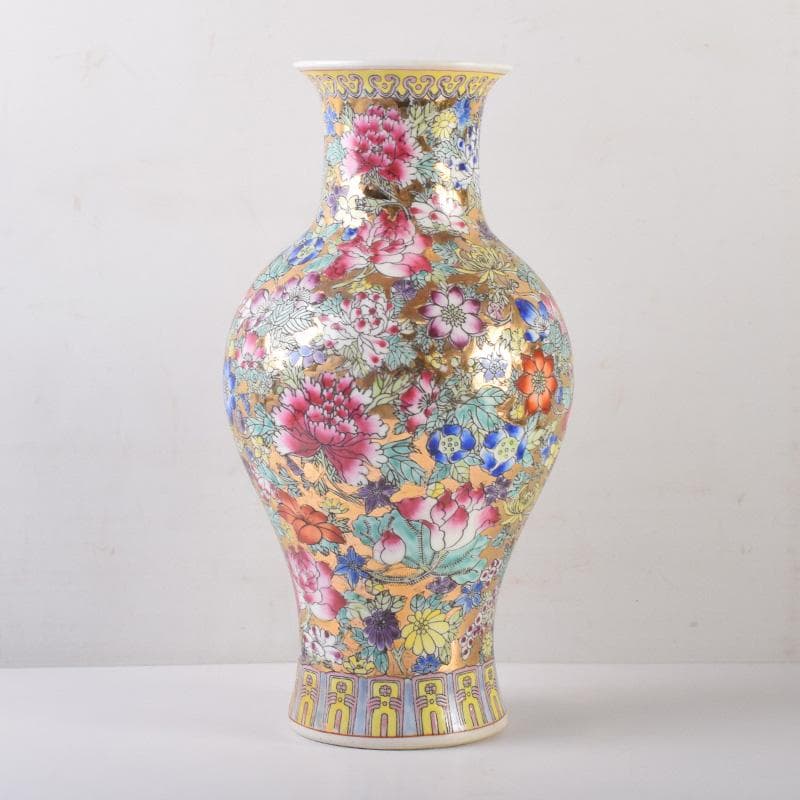 中国　乾隆年製款　粉彩　花草文　花瓶　C　7952A