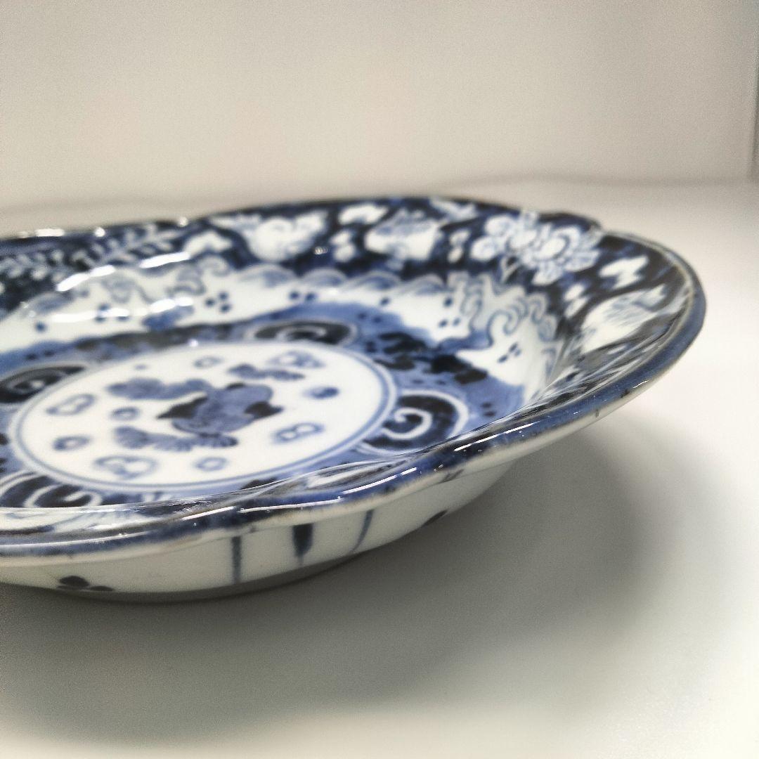 Ｙ556-6 明治期 古伊万里 染付 中皿 魚文 直径17㎝ QQQ