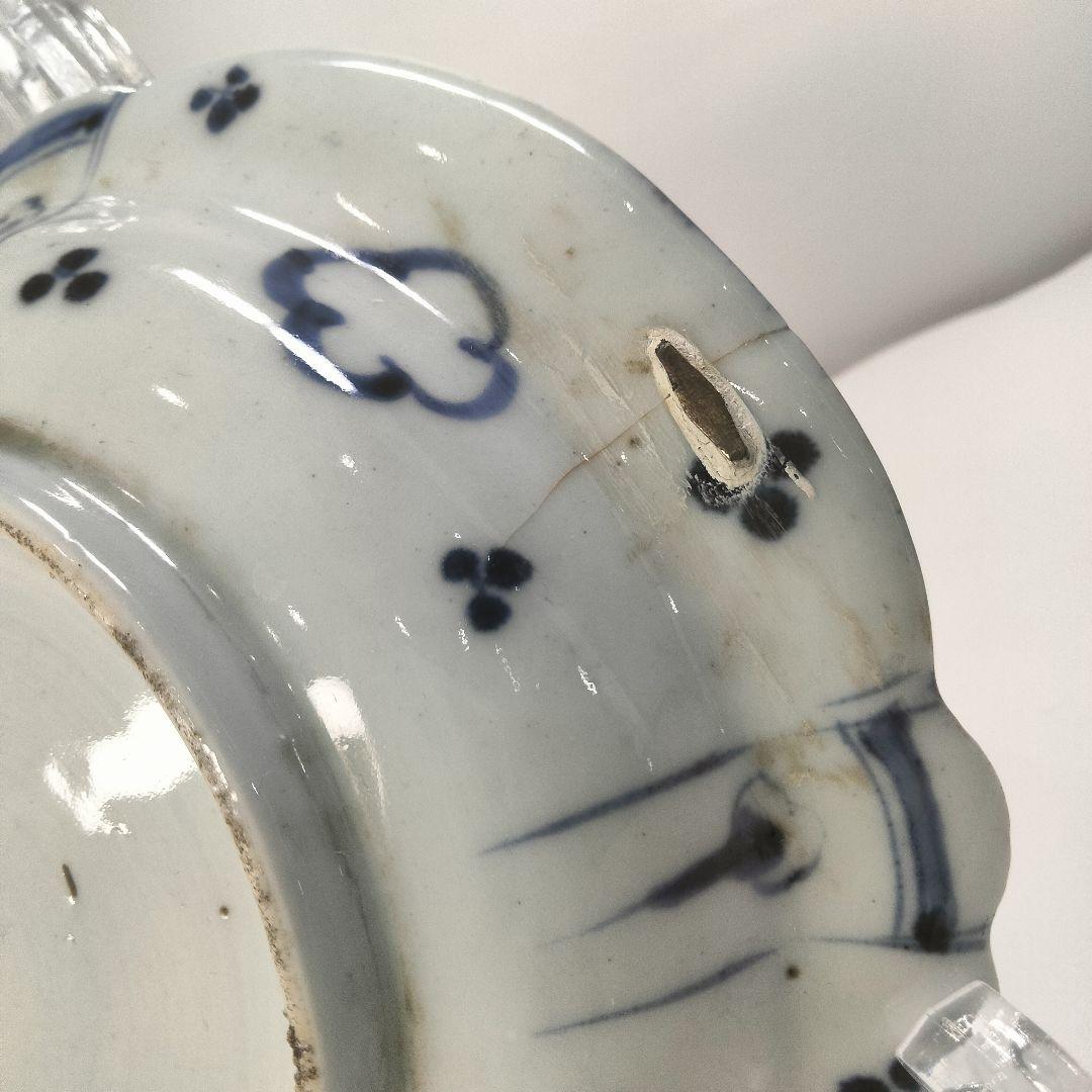 Ｙ556-6 明治期 古伊万里 染付 中皿 魚文 直径17㎝ QQQ