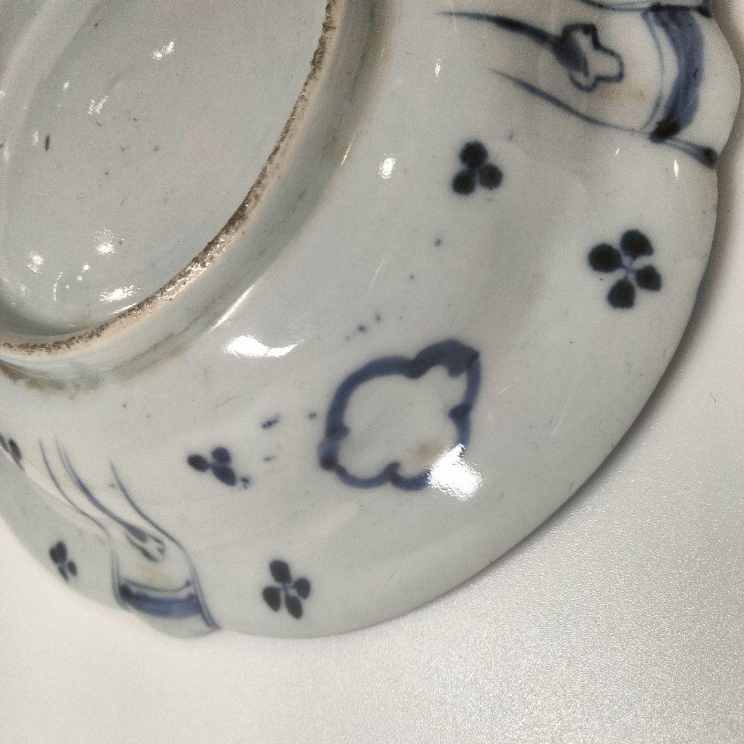 Ｙ556-6 明治期 古伊万里 染付 中皿 魚文 直径17㎝ QQQ