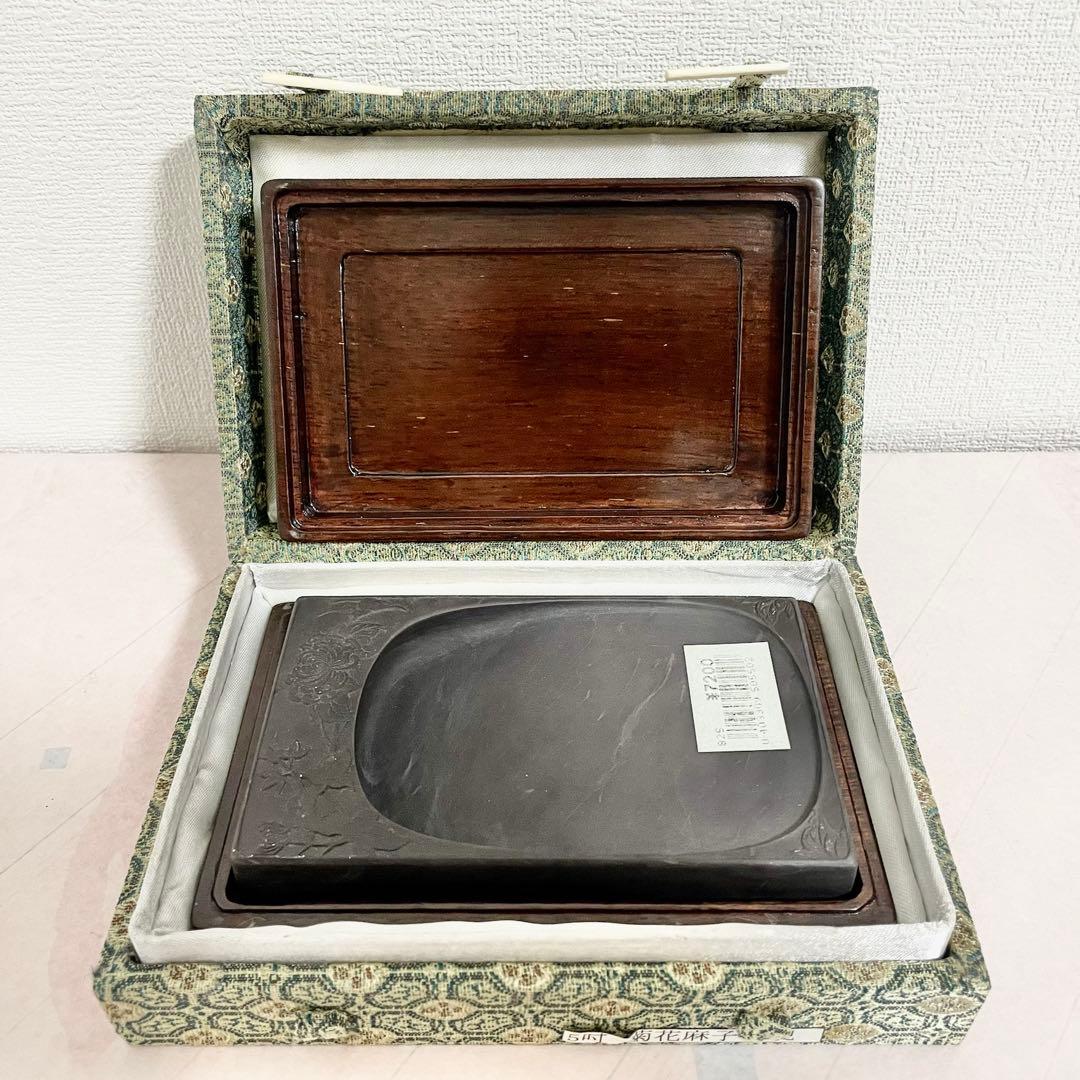 高級品　麻子坑硯　菊花柄　端渓三大名坑　硯　書道　生産終了品　廃盤品　未使用品