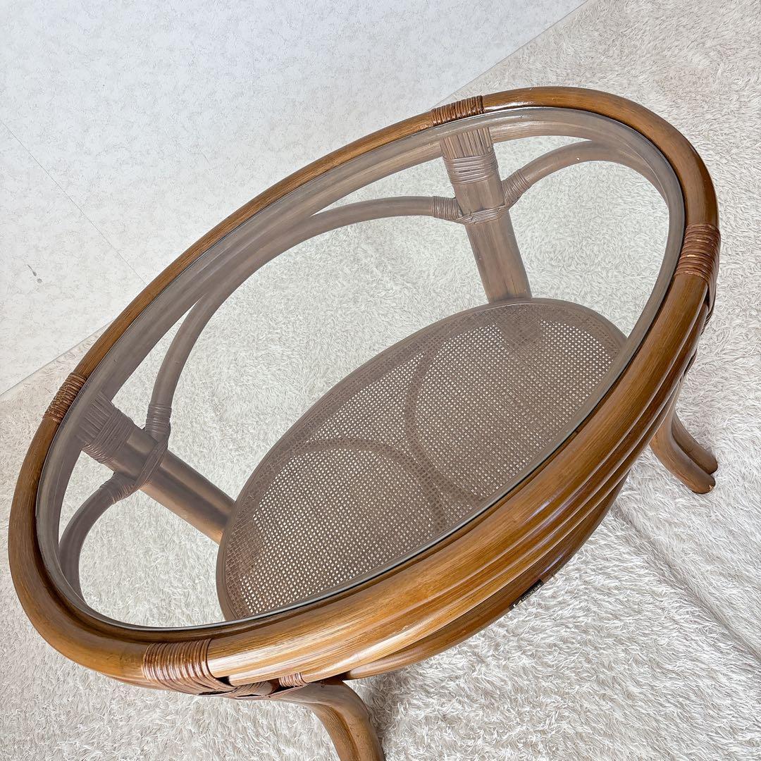 オールド 小泉】ガラストップ 籐 ラタンテーブル　　センターテーブル レトロ