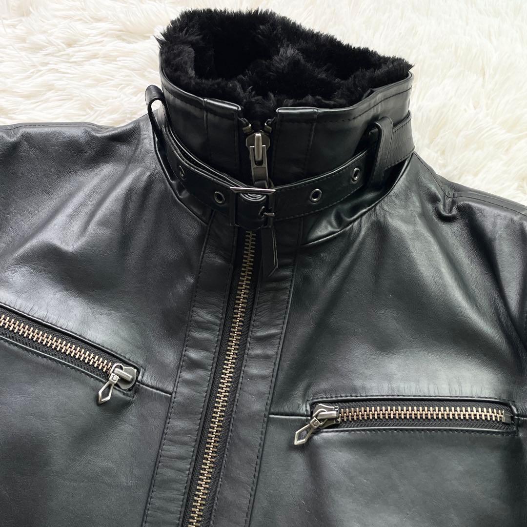 極美品 ホースハイド リューグーレザーズ シングルライダース 襟ボア ブラック
