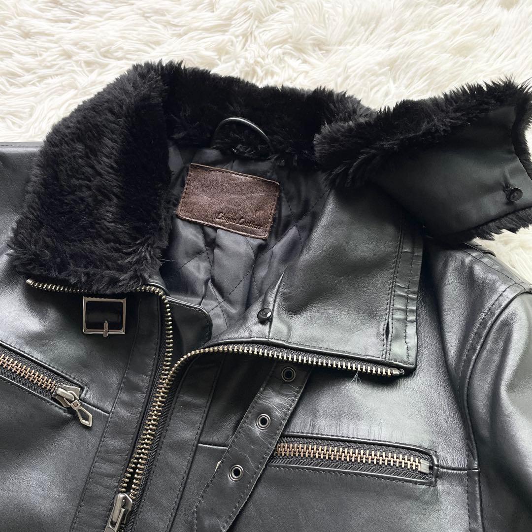 極美品 ホースハイド リューグーレザーズ シングルライダース 襟ボア ブラック