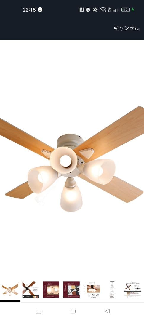 【電球付】LOWYA ロウヤ 4灯シーリングファン ナチュラル