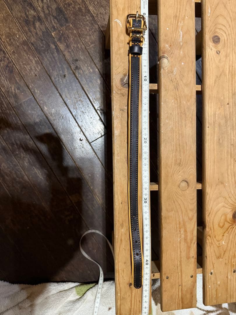 鹿革 レザーリード 黒と黄色 ゴールドバックル 約44.5㎝