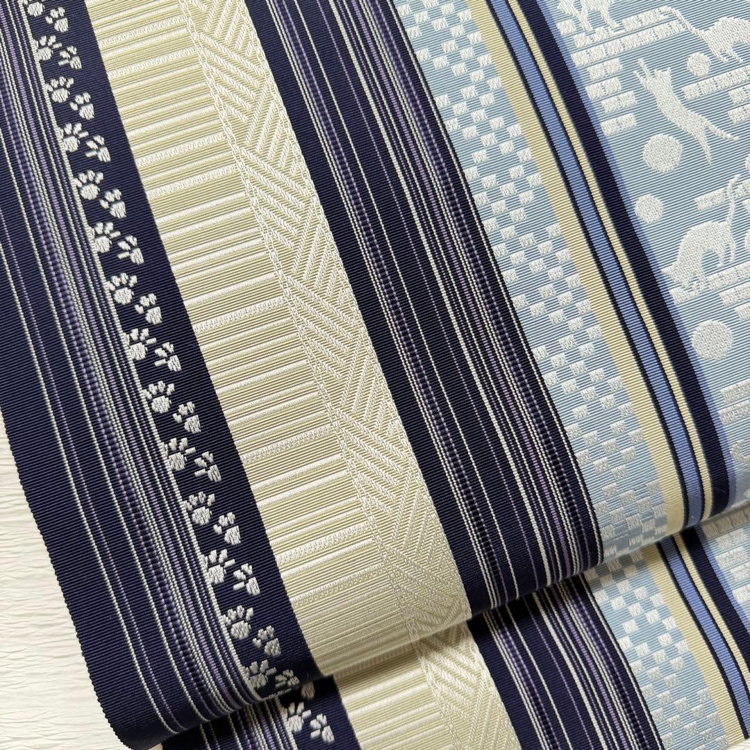 m-45 本場筑前博多織 黒木織物 猫 足跡 名古屋帯 正絹 未使用極美品