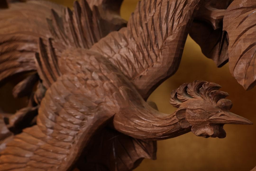 越中井波彫刻　名工　横山一夢　最高傑作　書院欄間　鳳凰図　細密彫刻　木彫