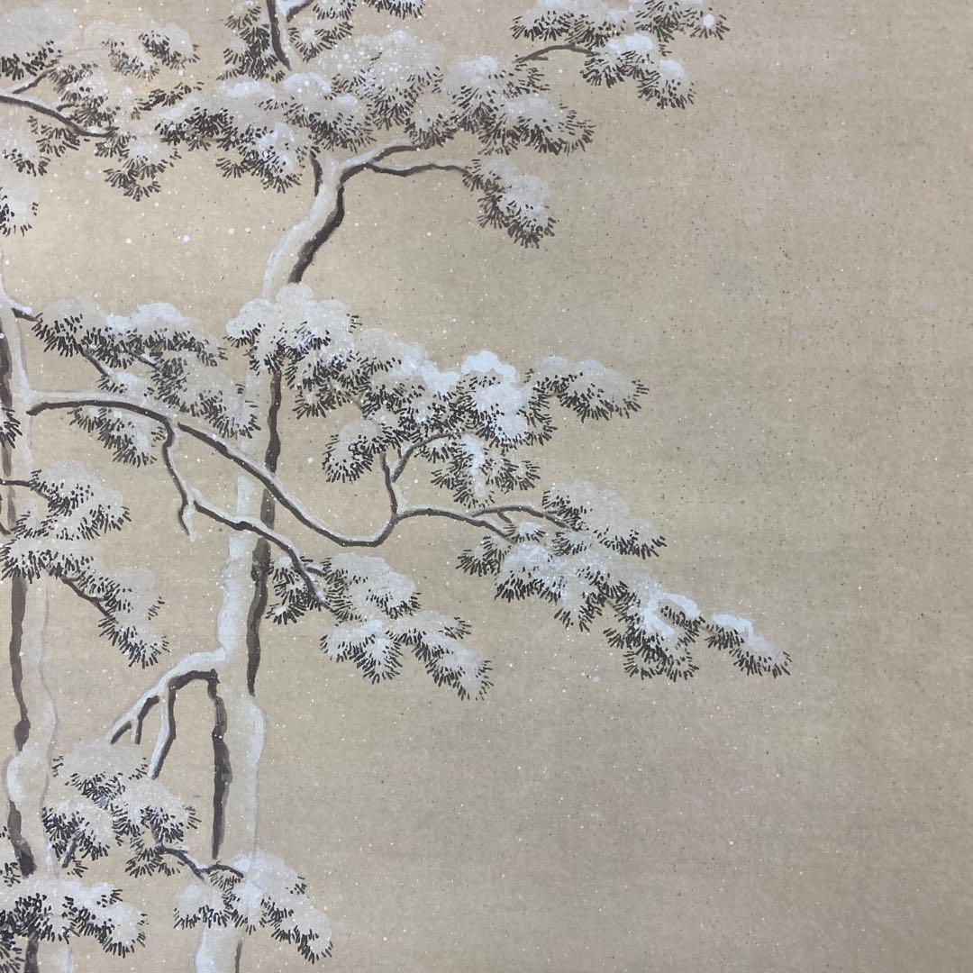 美品 掛け軸 橋本雅邦筆「雪中金閣寺」明治の日本画家 遠山記念館監修 京都