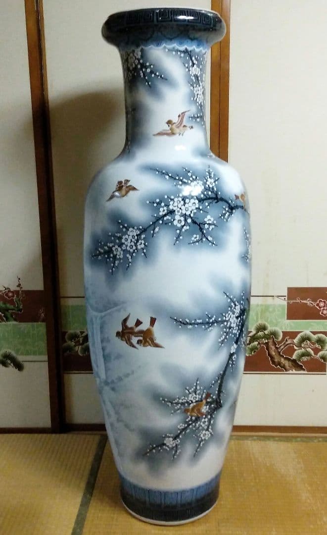 ★超特大158cm　【飾り壺　花鳥画　白梅と雀の図】沖縄本島引取限定　現物確認可