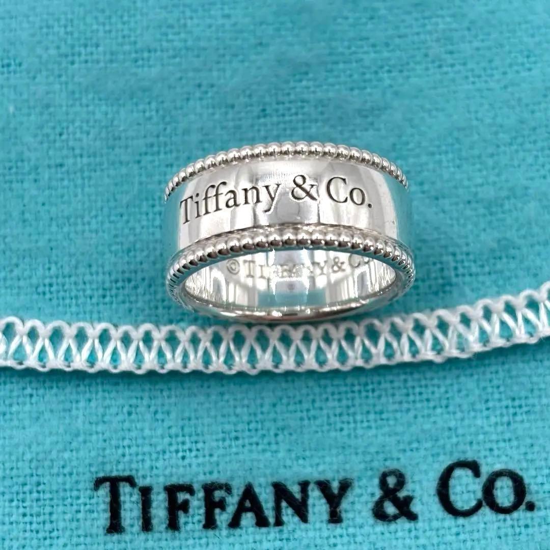 TIFFANY&Co.【超希少】ミルグレインロゴワイドリング　　約8号弱　付属品