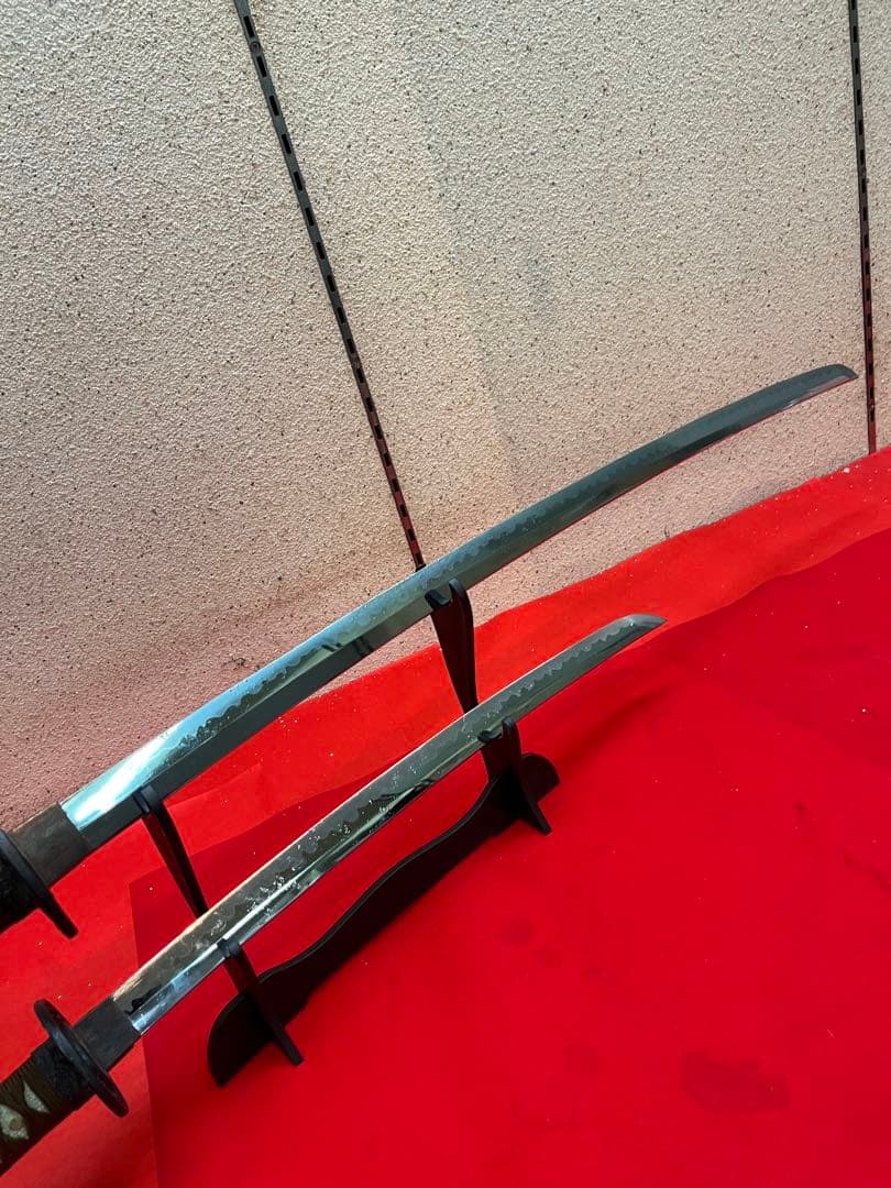 模造刀　大小2本セット　2本掛け台付き　下緒付き　螺鈿拵え